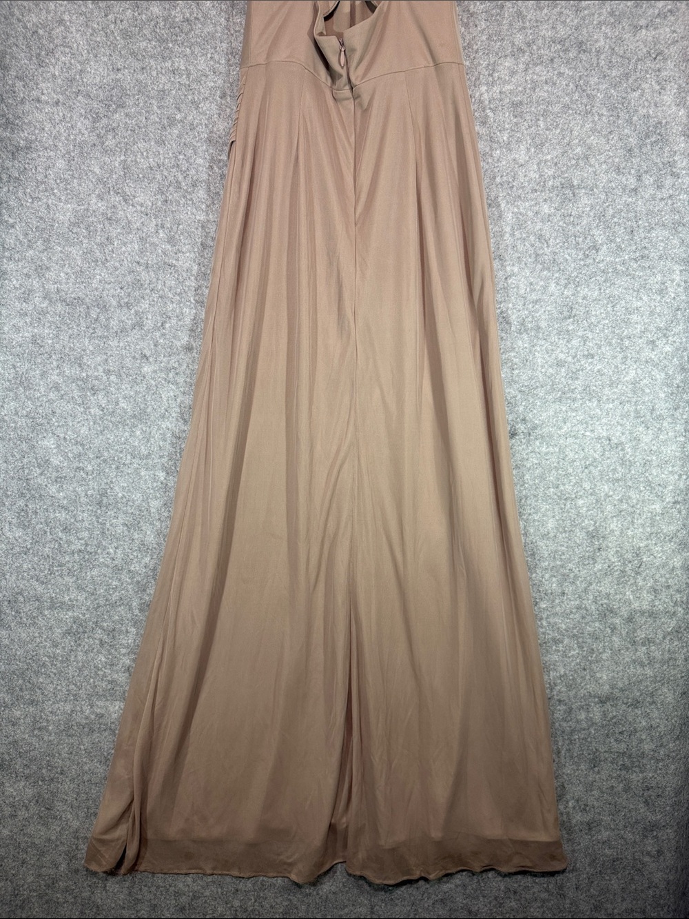Azazie Champagne Chiffon Bridesmaid Dress Size A10 Cowl Neck Ruched Slit Boning - Picture 8 of 12